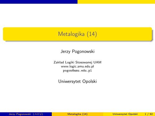 Metalogika (14) - ZakÅad Logiki Stosowanej, UAM