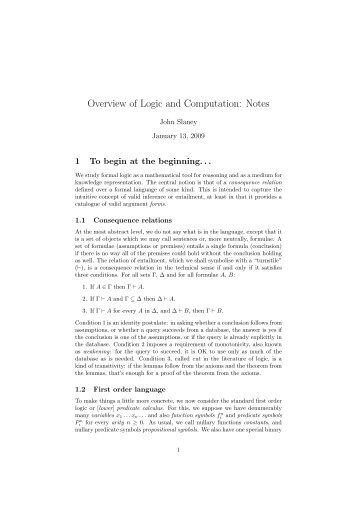 Overview of Logic and Computation: Notes