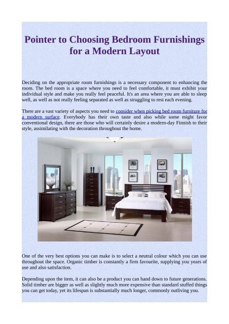 Pointer To Choosing Bedroom Furnishings For A Modern Layout