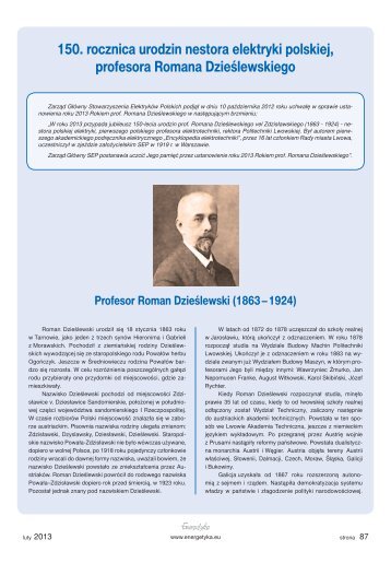 150th birthday anniversary of Prof. Roman Dzieślewski - Energetyka