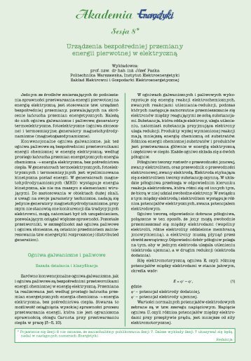 Urządzenia bezpośredniej przemiany energii ... - Energetyka