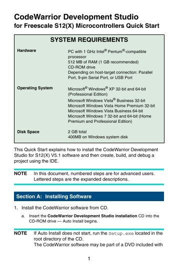 CodeWarrior Development Studio for Freescale S12(X ...