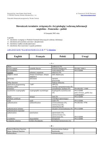 Słowniczek terminów związanych z ochroną informacji - IPSec