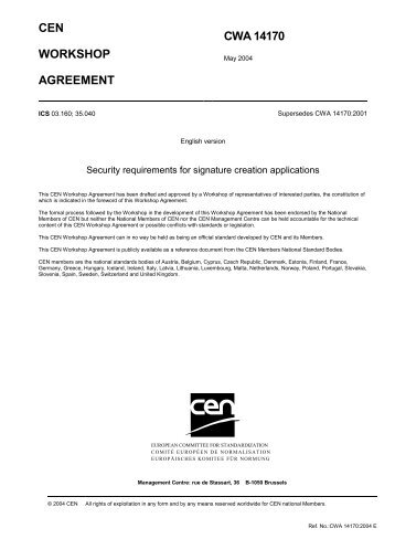 CEN WORKSHOP AGREEMENT CWA 14170 - IPSec