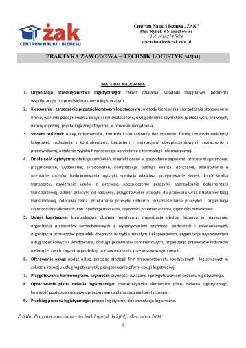 Program praktyk- techniki logistyk sem II lub III - Starachowice