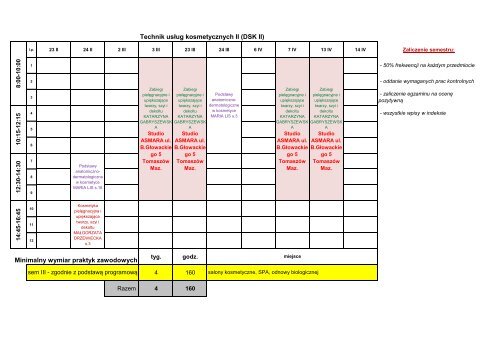 Technik usÅug kosmetycznych II (DSK II) Minimalny wymiar praktyk ...