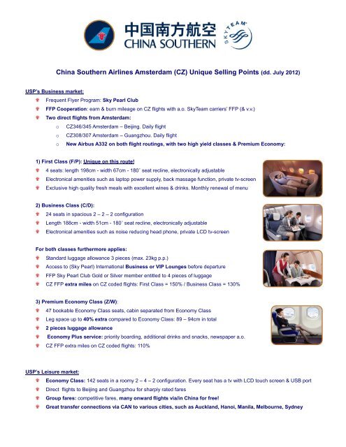 (CZ) Unique Selling Points (dd. July 2012) - Sirius-Travel