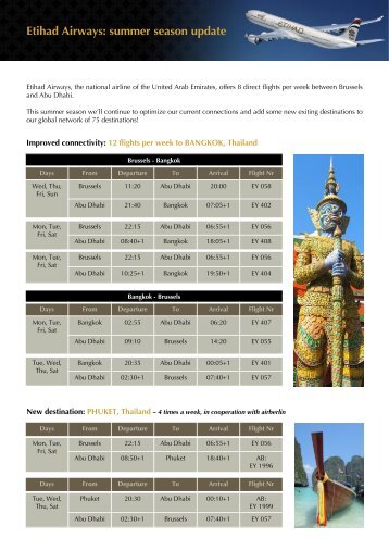 Etihad Airways: summer season update - siriustravel.be