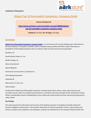 Aarkstore.com - Global Top 10 Renewable Companies: Company Guide