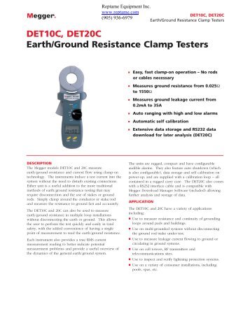 DET10C, DET20C Earth/Ground Resistance Clamp Testers - Reptame