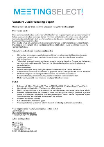 Vacature Junior Meeting Expert - NATM