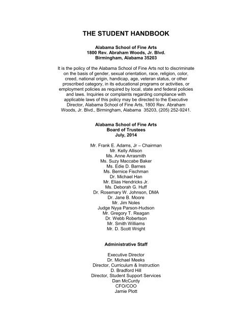 Student Handbook Alabama School Of Fine Arts