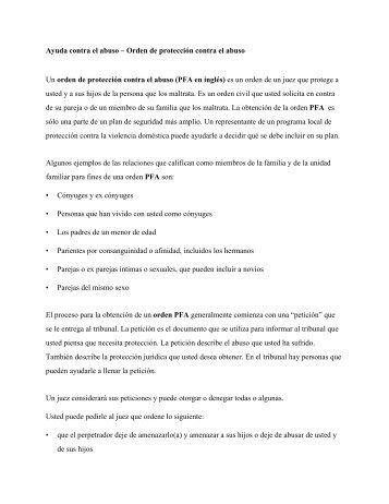 Ayuda contra el abuso â Orden de protecciÃ³n contra el abuso Un ...