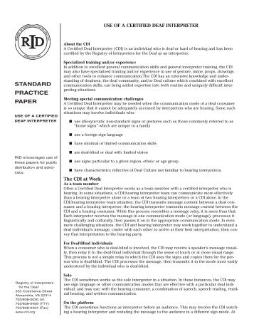 STANDARD PRACTICE PAPER - Registry of Interpreters for the Deaf