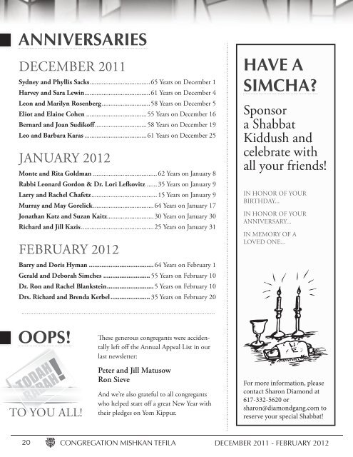 December/January/February 2011-2012 - Congregation Mishkan ...