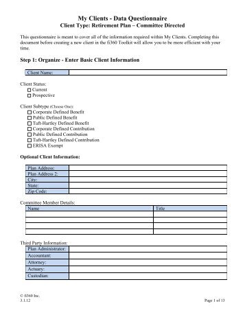 My Clients - Data Questionnaire - Fi360