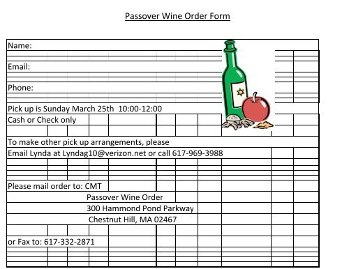 Passover Wine Order Form - Congregation Mishkan Tefila