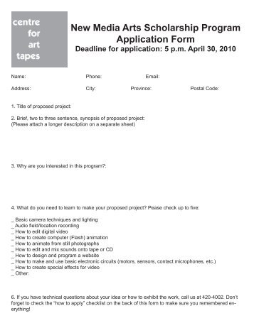 New Media Arts Scholarship Program Application Form Deadline for ...
