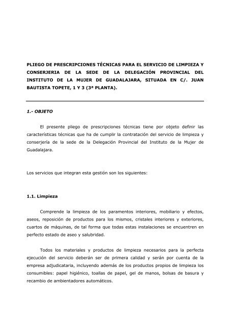 Pliego de Prescripciones TÃ©cnicas - Instituto de la Mujer de Castilla ...