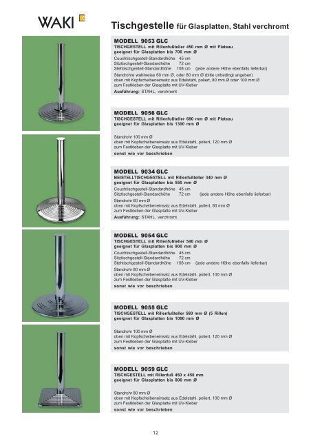 Tischgestelle für Glasplatten, Stahl verchromt - Waki Killmer GmbH