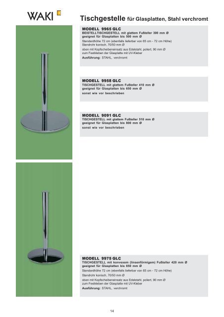 Tischgestelle für Glasplatten, Stahl verchromt - Waki Killmer GmbH