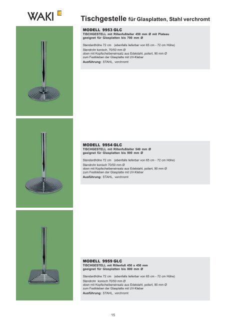 Tischgestelle für Glasplatten, Stahl verchromt - Waki Killmer GmbH