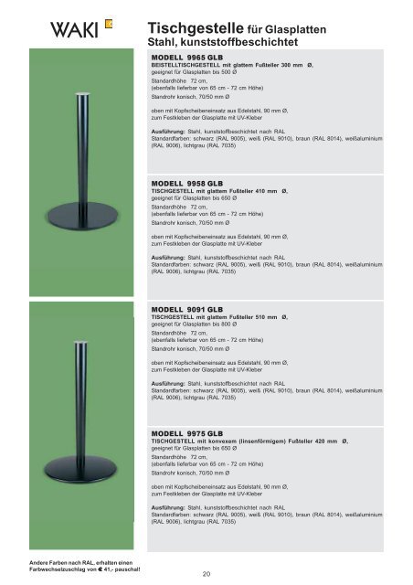 Tischgestelle für Glasplatten, Stahl verchromt - Waki Killmer GmbH