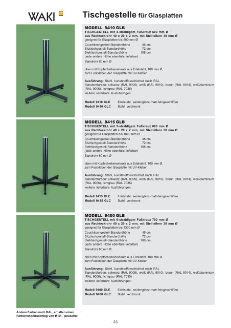 Tischgestelle für Glasplatten, Stahl verchromt - Waki Killmer GmbH