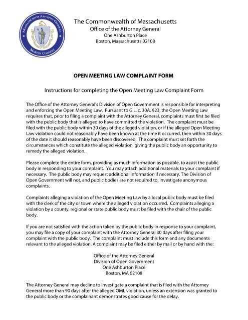 Open Meeting Law Complaint Form Town Of Lexington open-meeting-law-complaint-form-town-of-lexington
