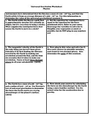 Universal Gravitation Worksheet Physics Astronomers have ...