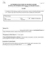 Authorization For Use or Disclosure of Health Information From Arch ...