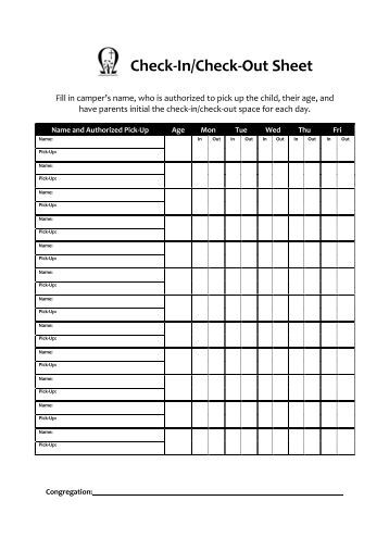 check in check out sheet