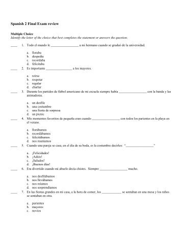 Spanish 2 Final Exam review