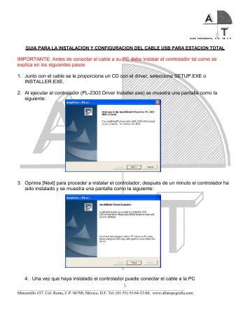 Instrucciones para la configuracion del cable USB - Alfa Topografia