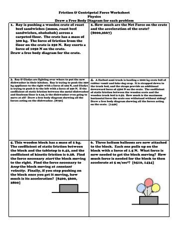 Worksheets Coefficient Of Friction Worksheet friction hookes law worksheet centripetal force physics draw a free body