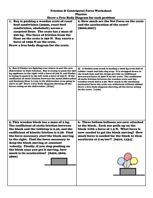 Free body diagram worksheet
