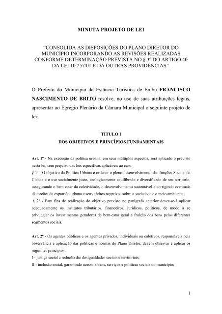 minuta projeto de lei âconsolida as disposiÃ§Ãµes do plano diretor do ...