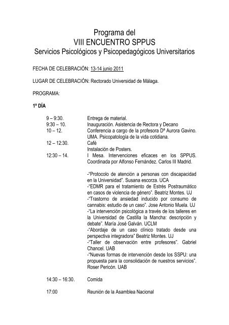 Programa del VIII ENCUENTRO SPPUS