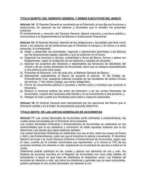 TEXTO REFUNDIDO ESTATUTOS DEL BANCO DE CREDITO ... - Bci