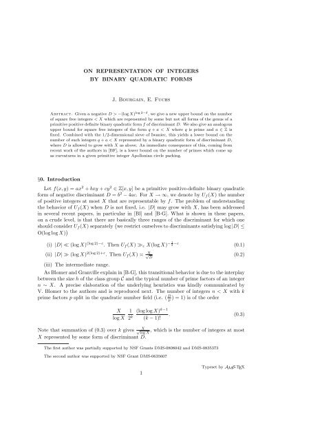 On representation of integers by binary quadratic forms - IAS