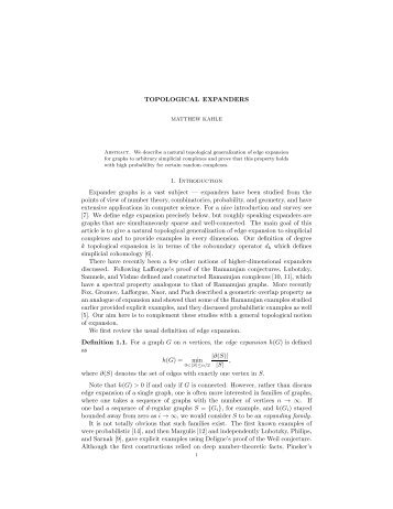 TOPOLOGICAL EXPANDERS 1. Introduction Expander graphs ... - IAS