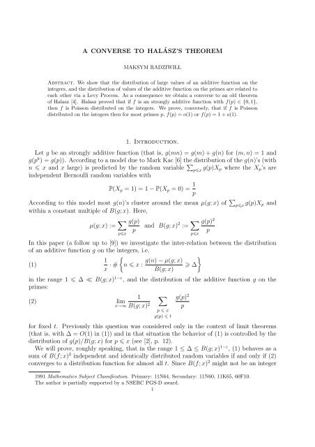 A converse to Halasz's theorem - IAS