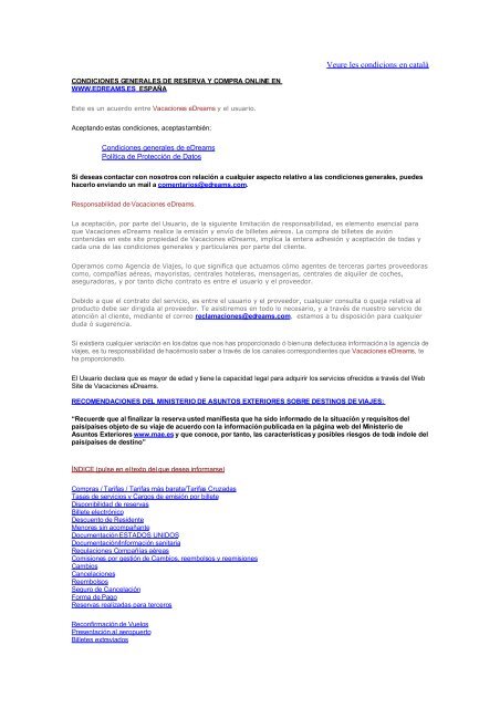 CONDICIONES GENERALES DE RESERVA Y COMPRA eDreams