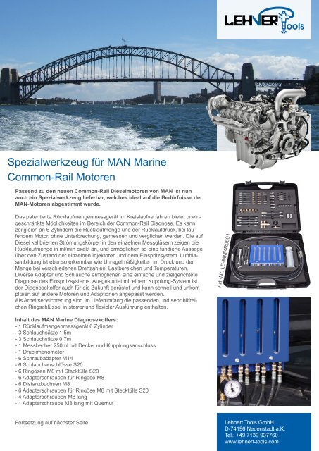 Spezialwerkzeug fÃ¼r MAN Marine Common-Rail ... - Lehnert-Tools