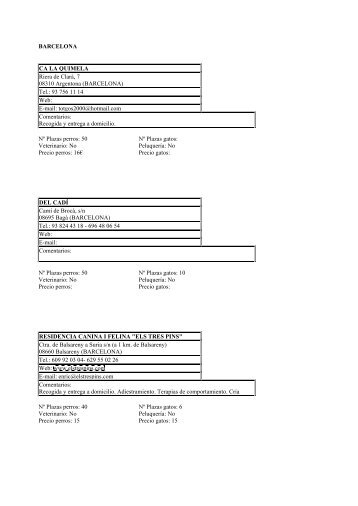 Listado de residencias caninas y felinas