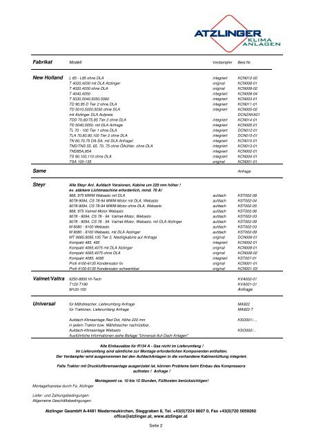 Lieferprogramm Klimaanlagen: - Atzlinger GesmbH