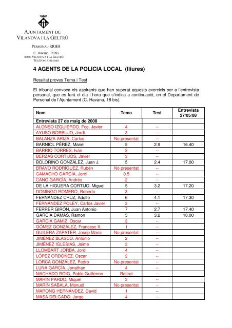 4 AGENTS DE LA POLICIA LOCAL (lliures) - Ajuntament de ...