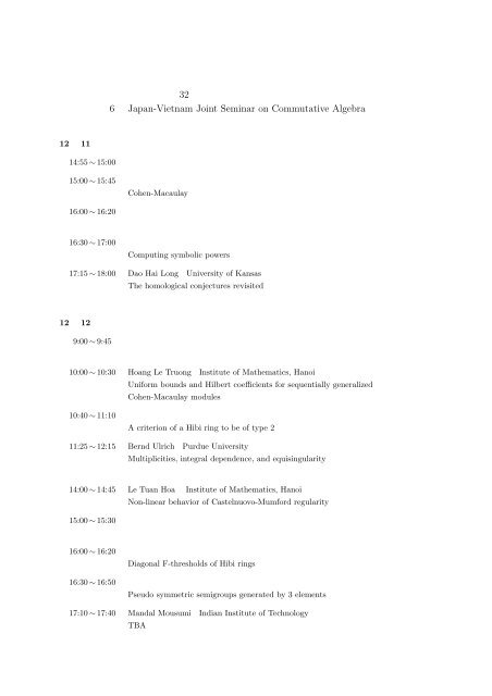 ç¬¬6åJapan-Vietnam Joint Seminar on Commutative Algebra - FUJI