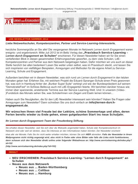 LdE-Newsletter Sommer 2012 - Service-Learning