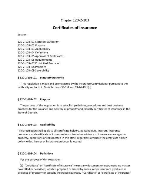 Certificates Of Insurance Office Of Insurance And Safety Fire